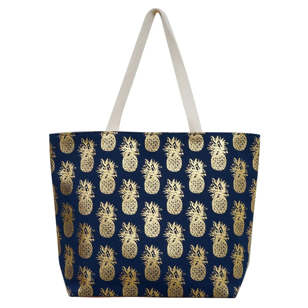 MB0134 GOLD FOIL PINEAPPLE BEACH BAG