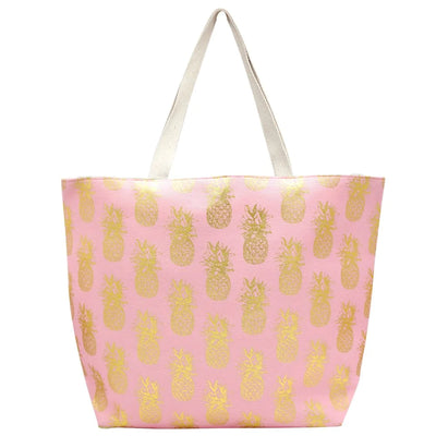 MB0134 GOLD FOIL PINEAPPLE BEACH BAG