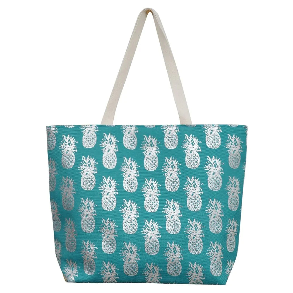 MB0134 GOLD FOIL PINEAPPLE BEACH BAG