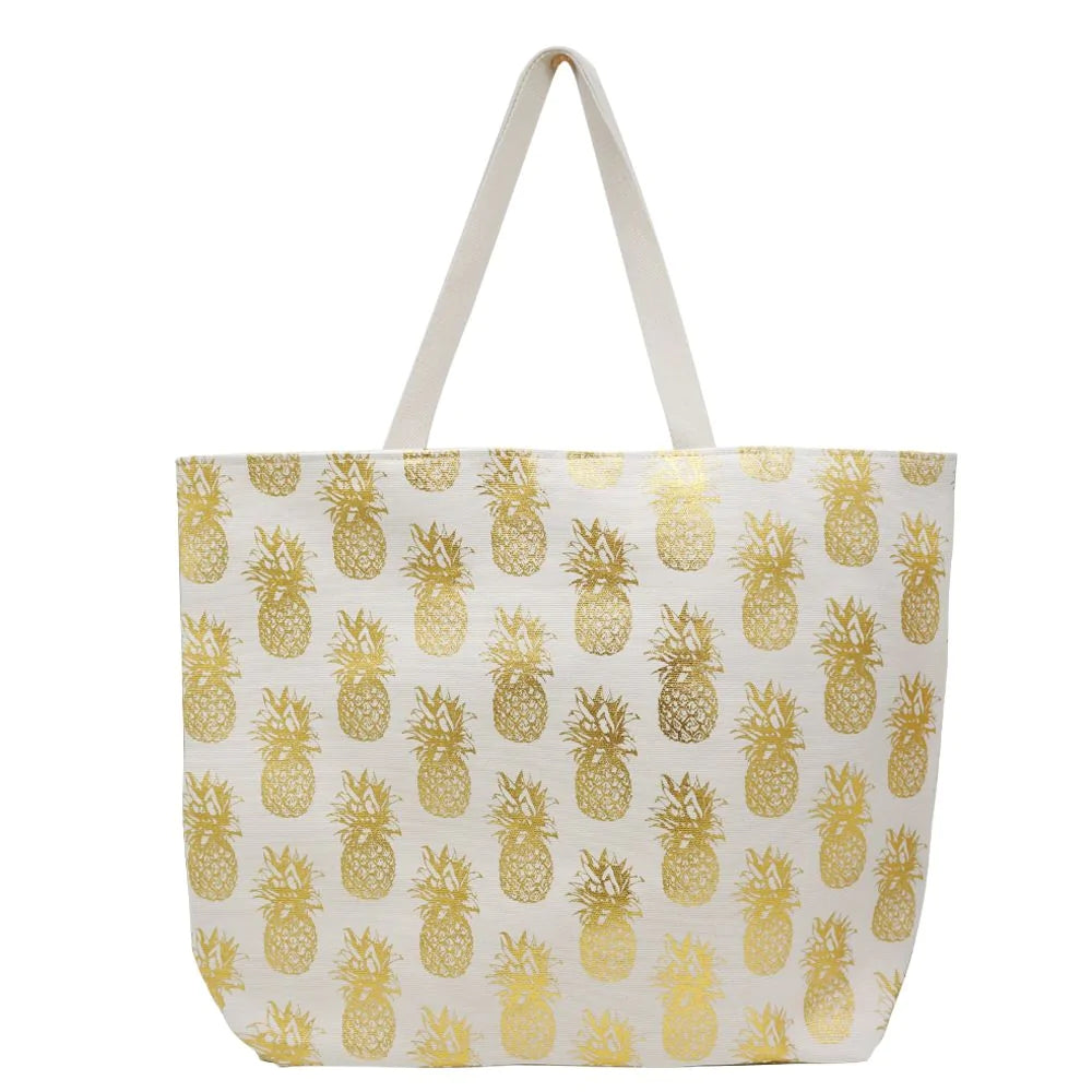 MB0134 GOLD FOIL PINEAPPLE BEACH BAG