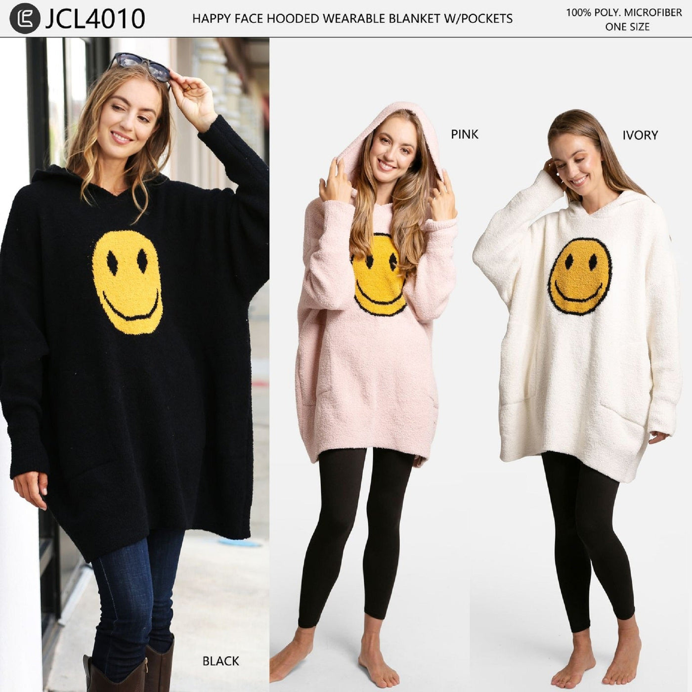 JCL4010 Super Lux Smiley Face Hooded Wearable Blanket