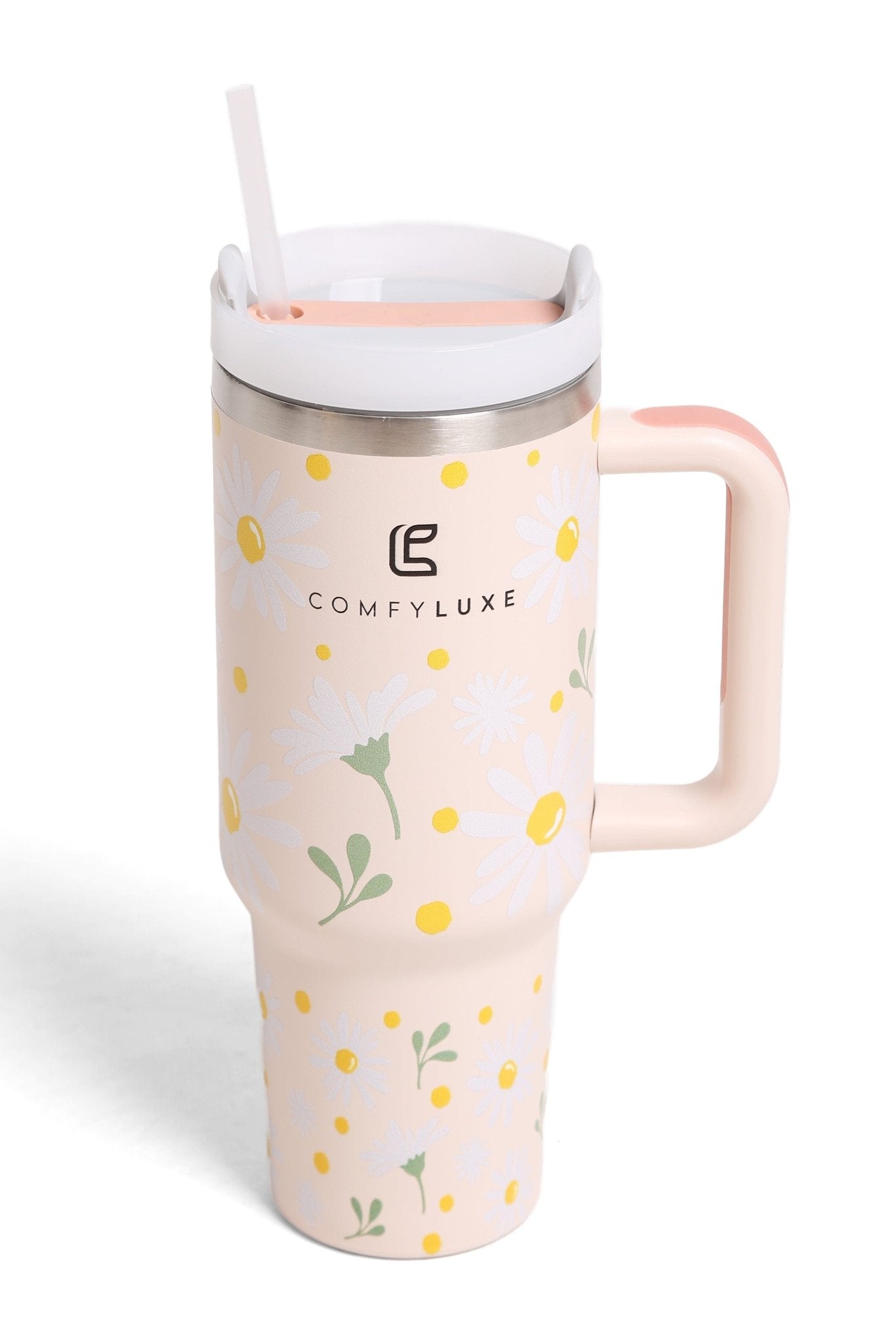 TUM834 White Daisy 40 Oz Tumbler With Handle - MiMi Wholesale