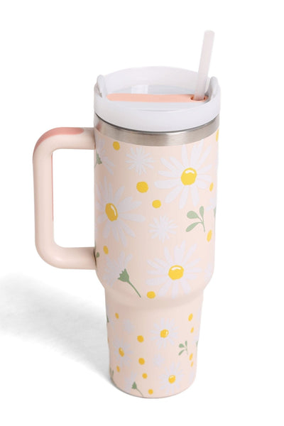 TUM834 White Daisy 40 Oz Tumbler With Handle - MiMi Wholesale